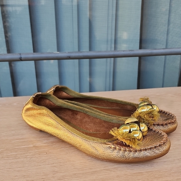 Chloe Leather Grosgrain Trim Beaded Accent Gold Ballet flats 37.5 EU / 7US - Picture 4 of 12